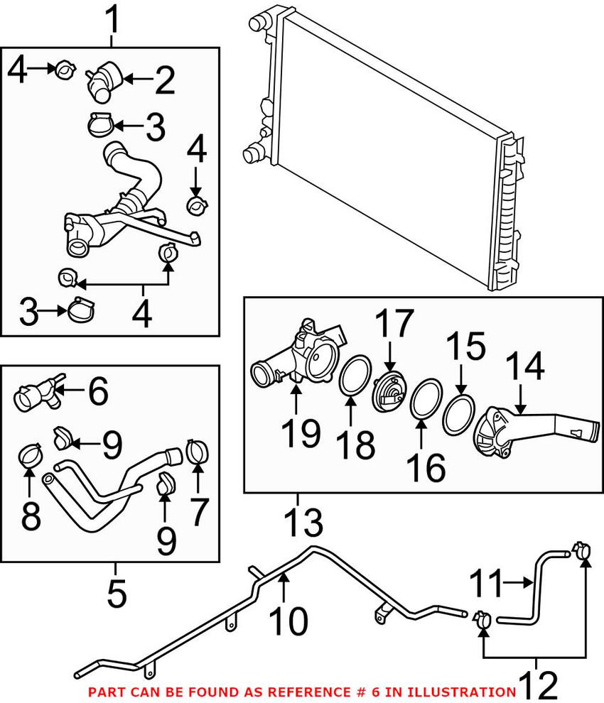 VW Engine Coolant Hose Coupler 1J0122291B