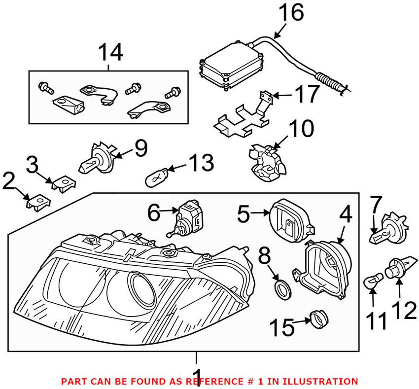 VW Headlight Assembly - Driver Side (Xenon) 3B7941017T