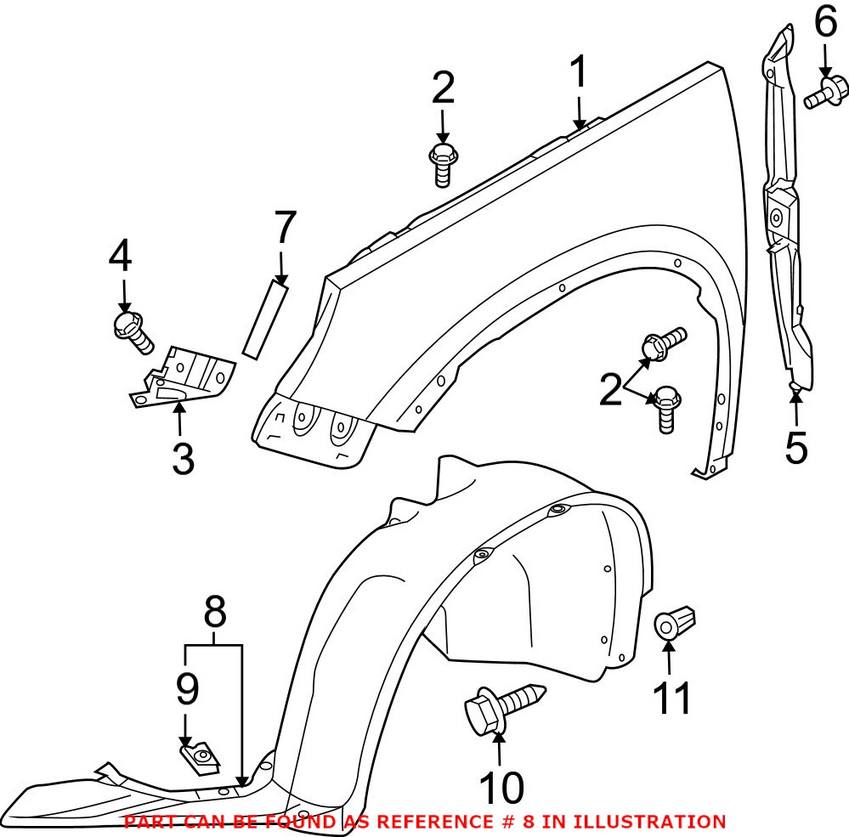 VW Inner Fender Liner - Front Passenger Side Lower 5N0805912C