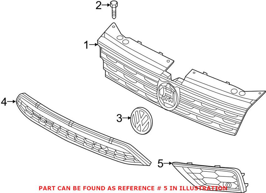 Volkswagen Grille - Front Passenger Side (Without R-Line Package or Model) (Without Ft park Aid) 5NN8536669B9