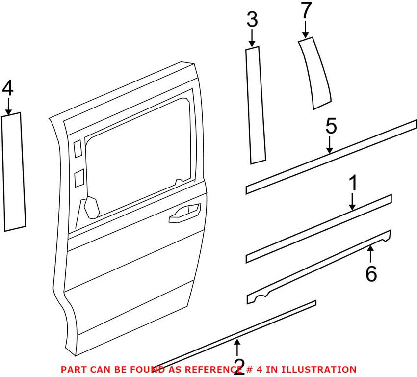 VW Door Applique - Rear Passenger Side Rearward 7B0847902A