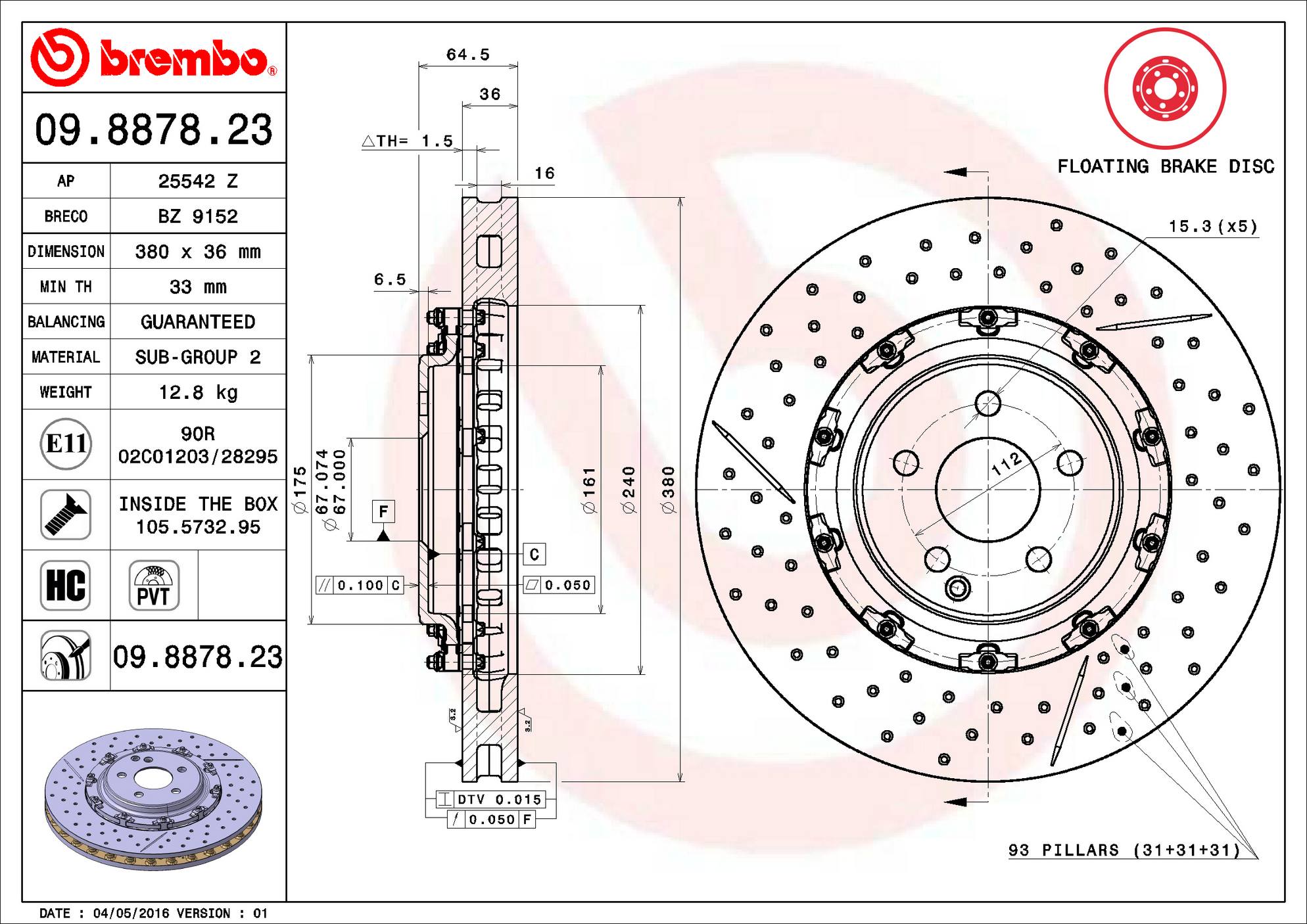 Mercedes Brembo Disc Brake Rotor – Front (380mm) 2304210912 Brembo