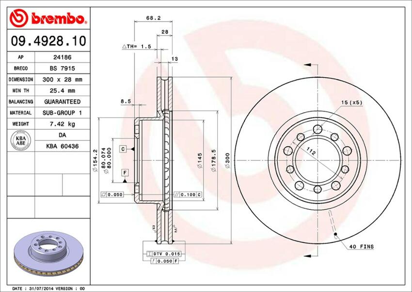 Mercedes Brembo Disc Brake Rotor - Front (300mm) 126421051264