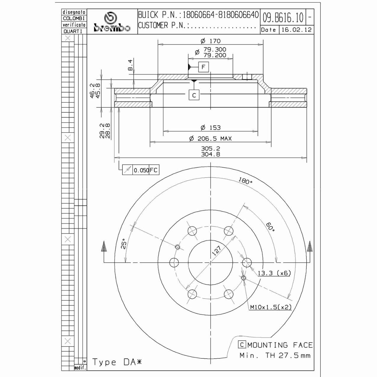 SAAB Disc Brake Rotor Set Front (305mm) 18060664 Brembo 1248667KIT