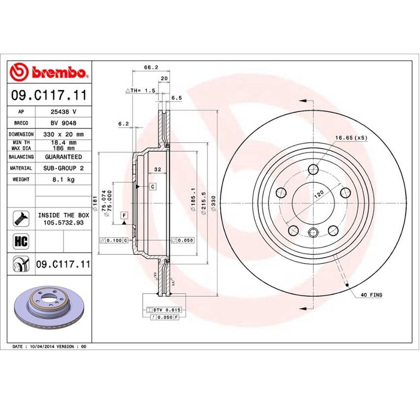 BMW Brembo Disc Brake Rotor - Rear (330mm) 34216864899