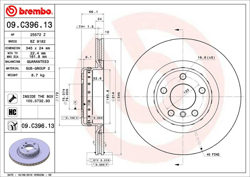 BMW Brembo Disc Brake Rotor - Rear (345mm) 34206797605