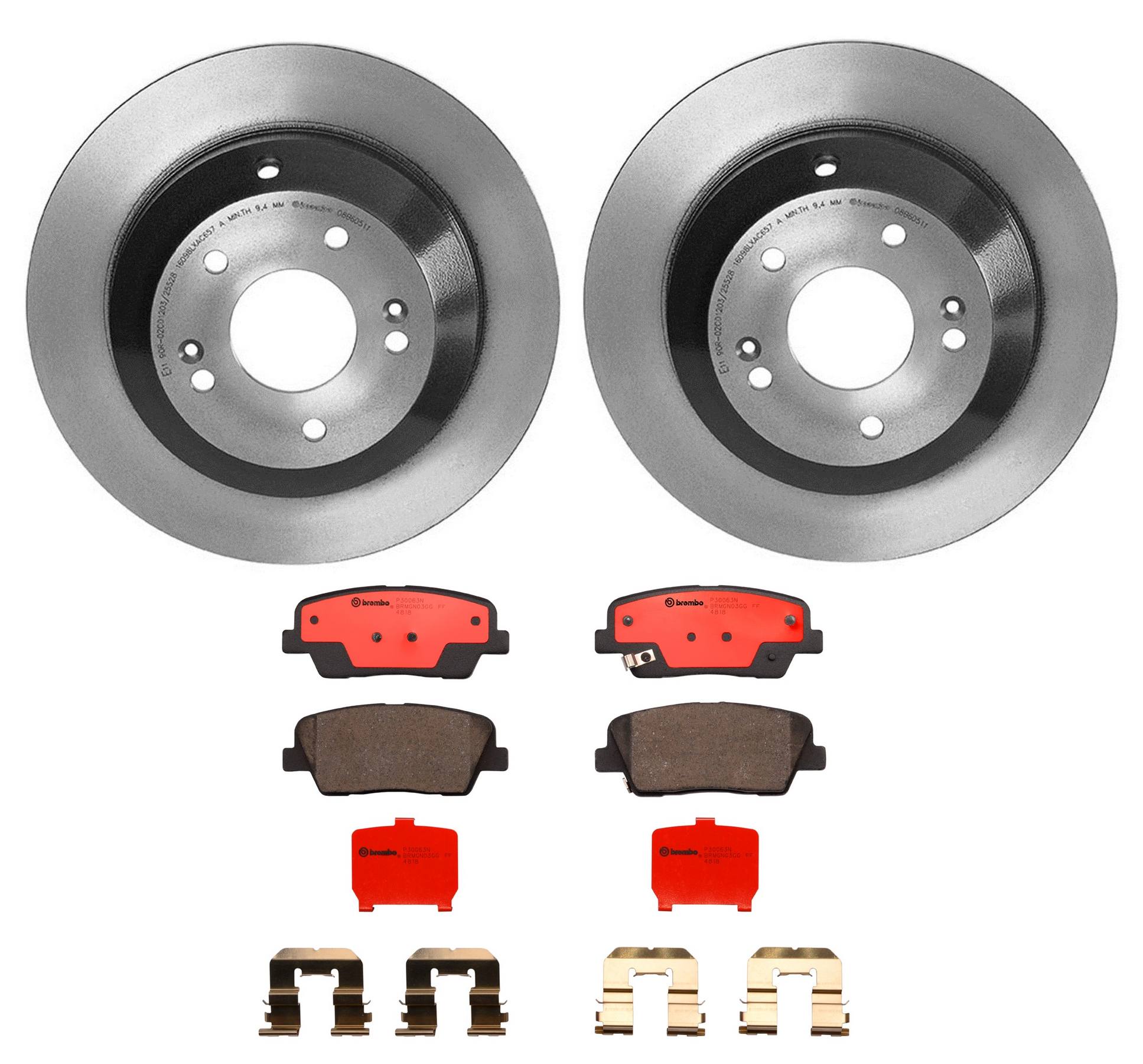 Kia Hyundai Disc Brake Pad and Rotor Kit - Rear (302mm) (Ceramic) Brembo