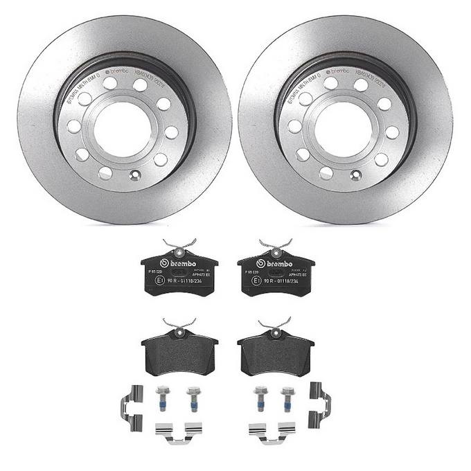 Audi Volkswagen Disc Brake Pad and Rotor Kit - Rear (255mm) (Low-Met) Brembo