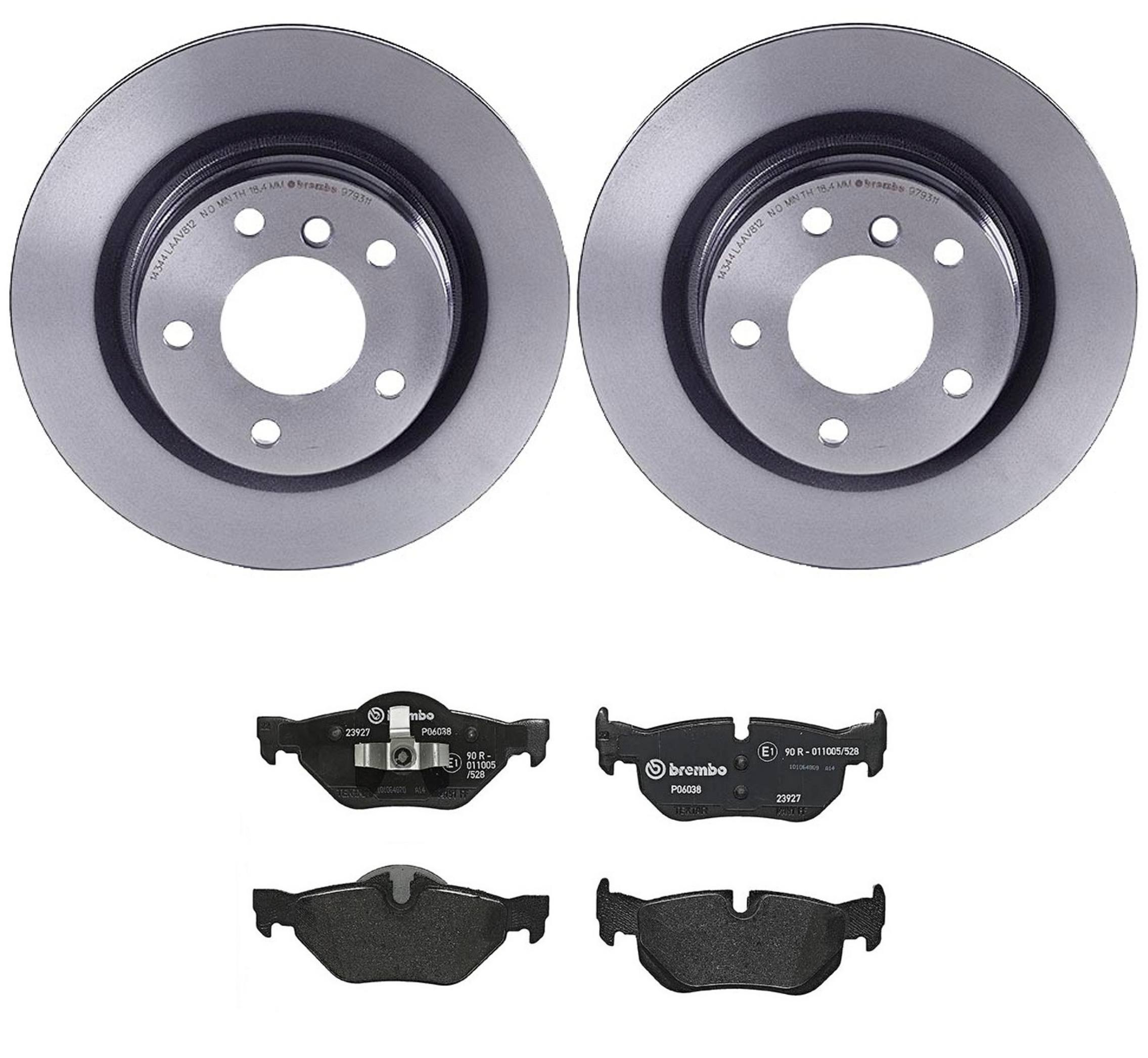 BMW Disc Brake Pad and Rotor Kit - Rear (300mm) (Low-Met) Brembo