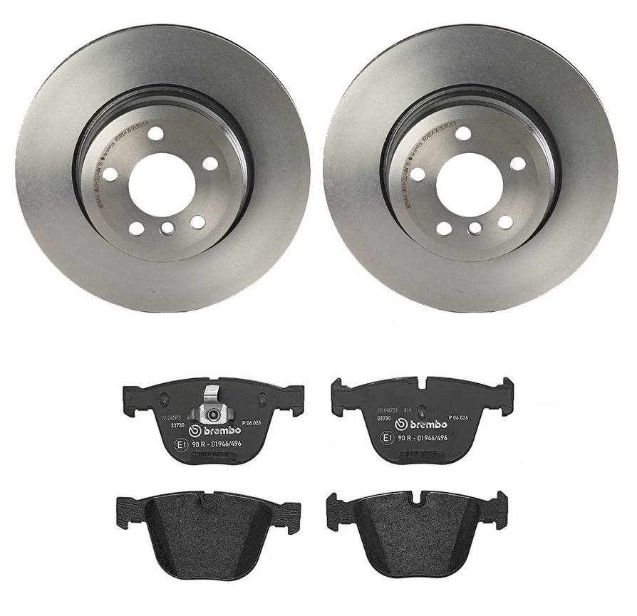 BMW Disc Brake Pad and Rotor Kit - Rear (345mm) (Low-Met) Brembo