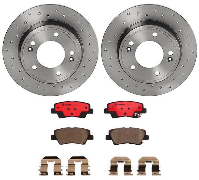 Kia Hyundai Disc Brake Pad and Rotor Kit - Rear (262mm) (Ceramic) (Xtra) Brembo