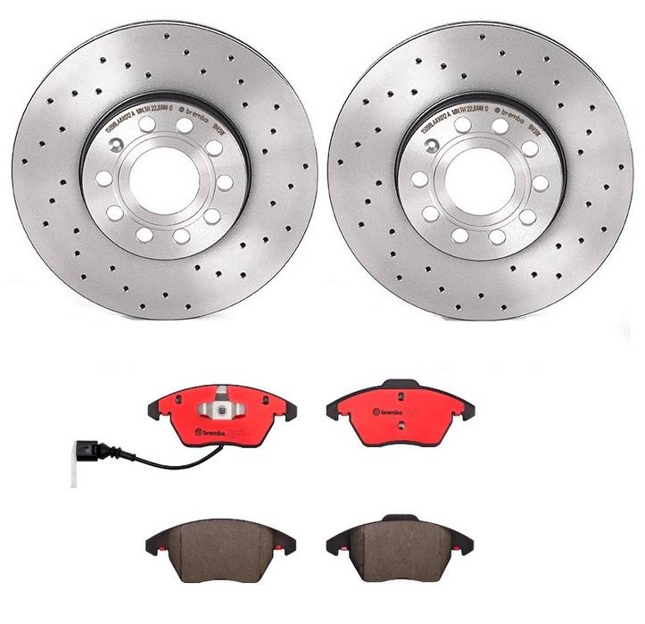 Audi Volkswagen Disc Brake Pad and Rotor Kit - Front (288mm) (Ceramic) (Xtra) Brembo