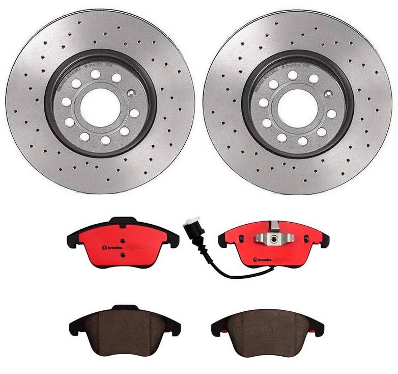 Audi Volkswagen Disc Brake Pad and Rotor Kit - Front (312mm) (Ceramic) (Xtra) Brembo