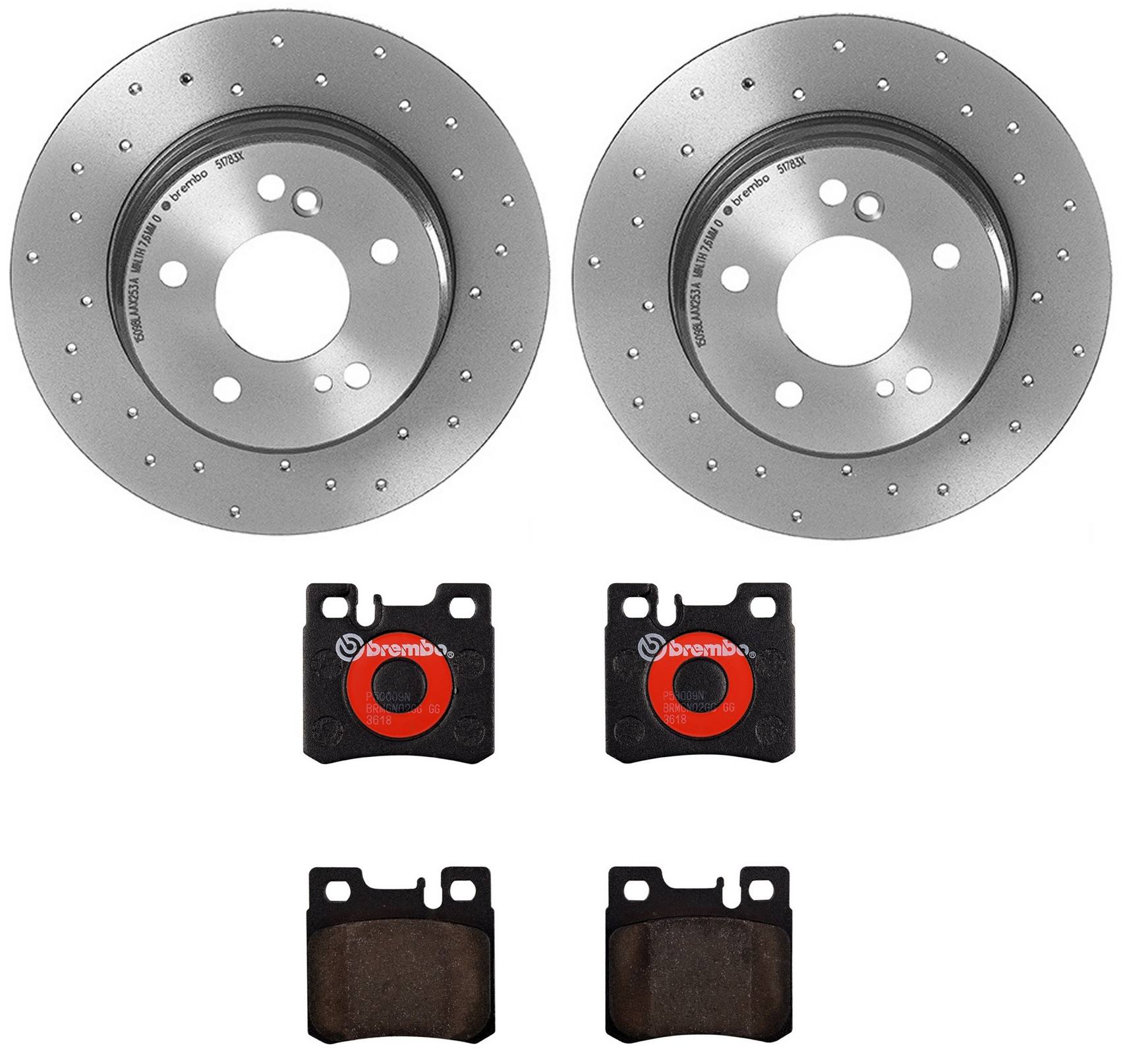 Mercedes Disc Brake Pad and Rotor Kit - Rear (278mm) (Ceramic) (Xtra) Brembo