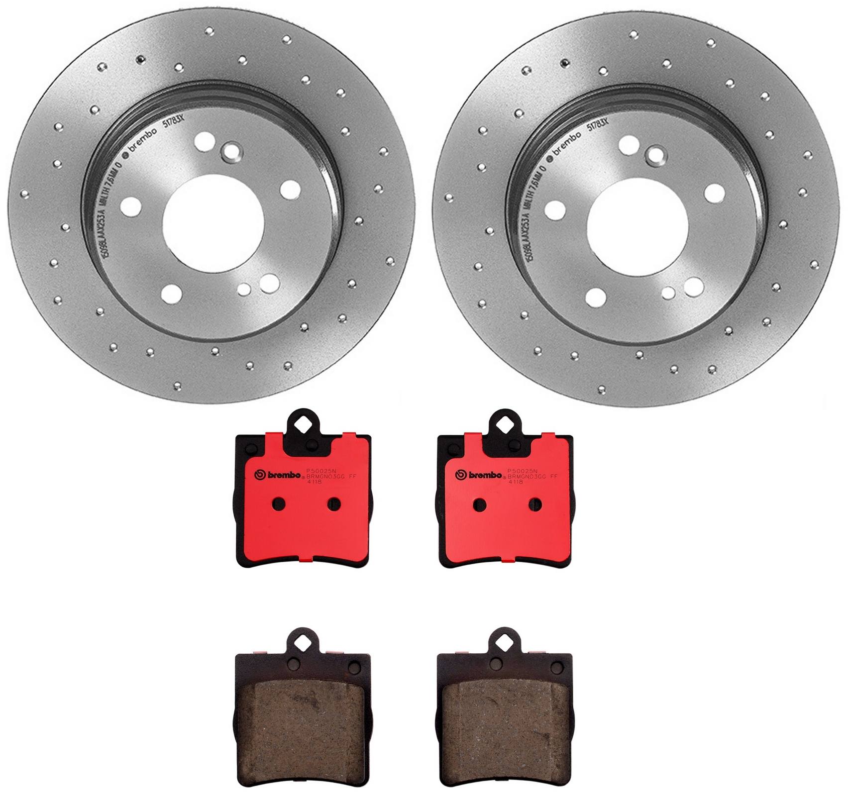 Mercedes Chrysler Disc Brake Pad and Rotor Kit - Rear (278mm) (Ceramic) (Xtra) Brembo