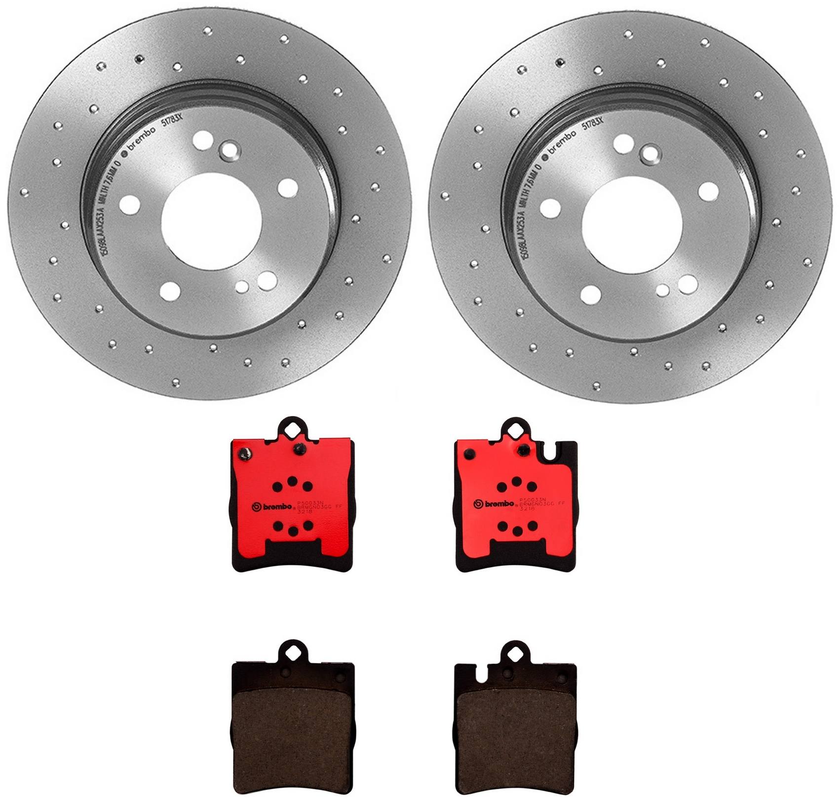 Mercedes Disc Brake Pad and Rotor Kit - Rear (278mm) (Ceramic) (Xtra) Brembo