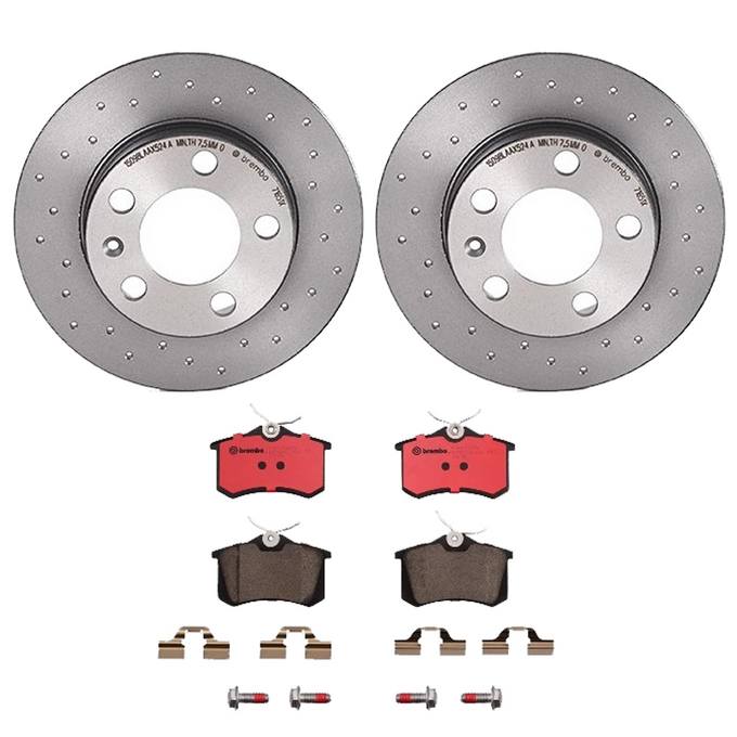 Audi Volkswagen Disc Brake Pad and Rotor Kit - Rear (232mm) (Ceramic) (Xtra) Brembo