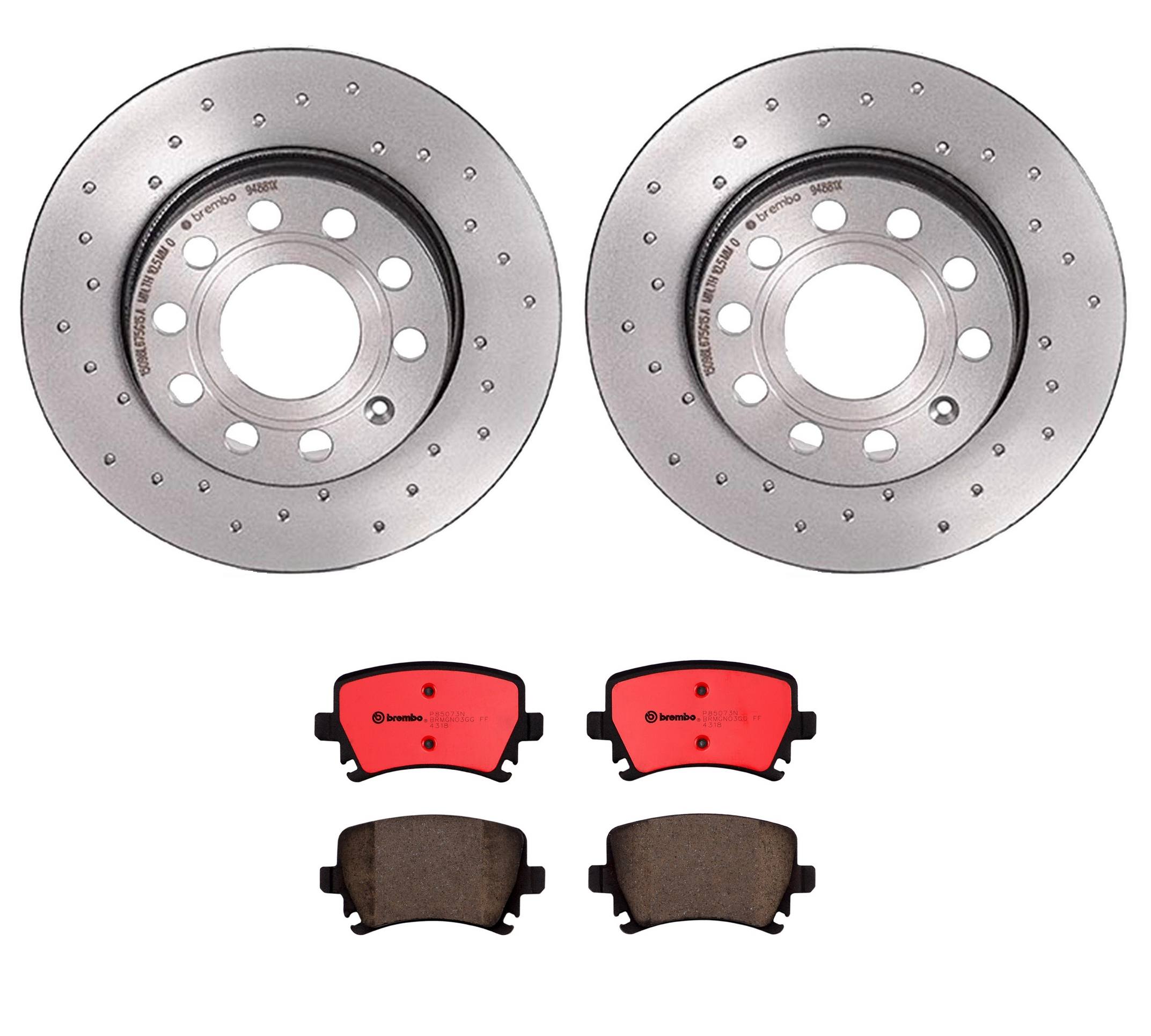 Audi Volkswagen Disc Brake Pad and Rotor Kit - Rear (260mm) (Ceramic) (Xtra) Brembo