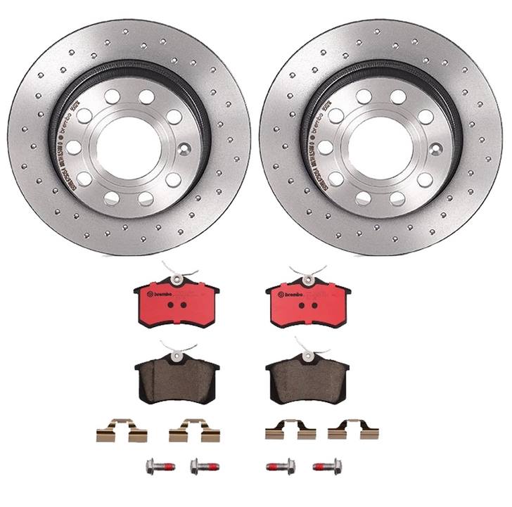 Audi Volkswagen Disc Brake Pad and Rotor Kit - Rear (255mm) (Ceramic) (Xtra) Brembo