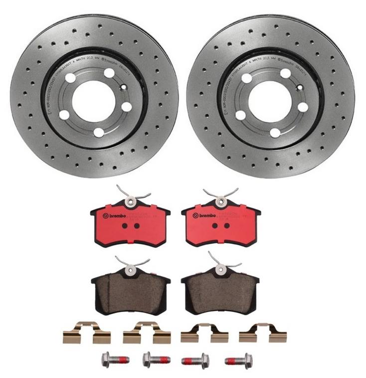 Audi Volkswagen Disc Brake Pad and Rotor Kit - Rear (256mm) (Ceramic) (Xtra) Brembo