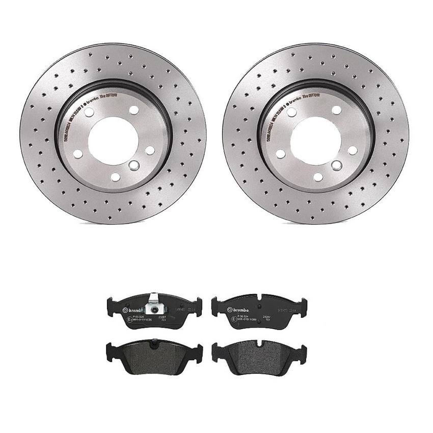 BMW Disc Brake Pad and Rotor Kit - Front (300mm) (Low-Met) (Xtra) Brembo