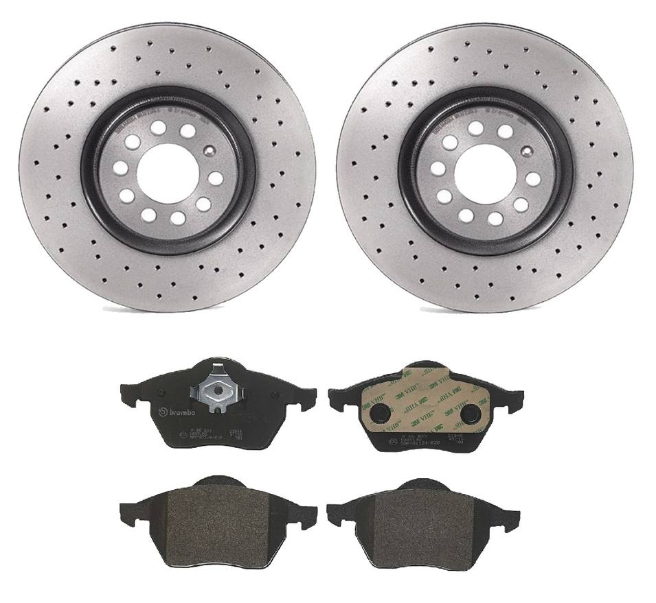 Audi Volkswagen Disc Brake Pad and Rotor Kit - Front (312mm) (Low-Met) (Xtra) Brembo