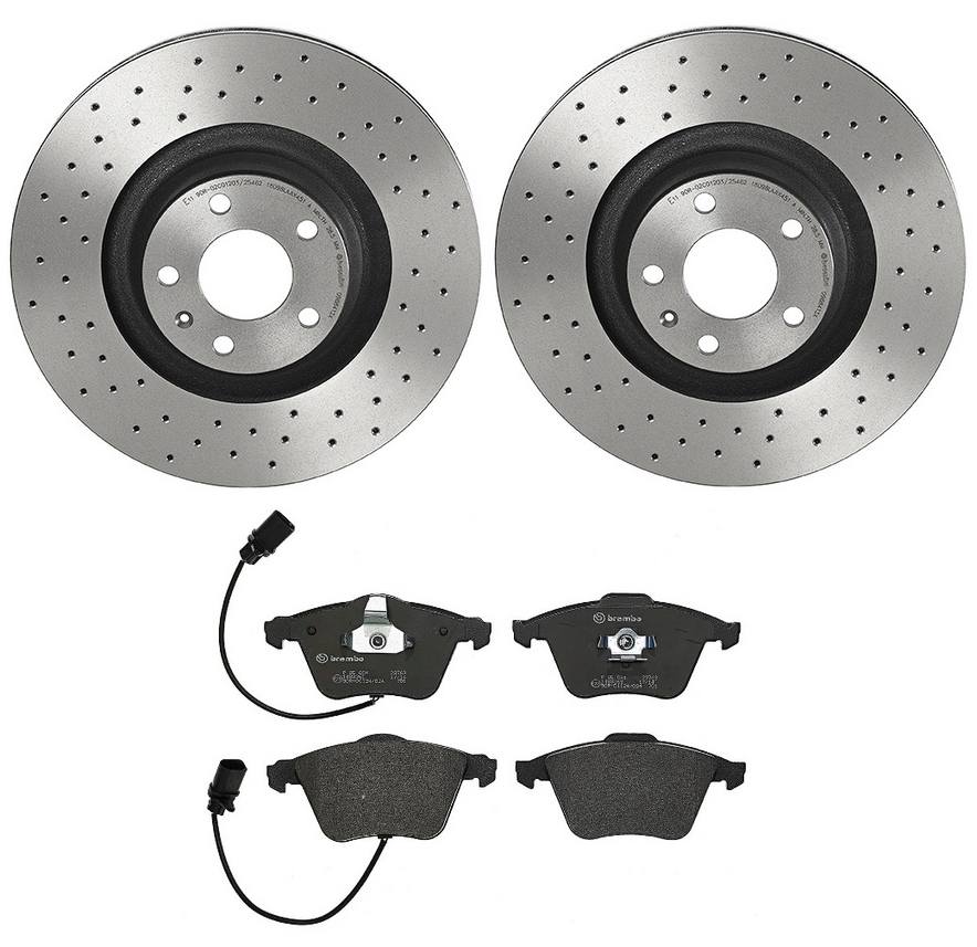 Audi Disc Brake Pad and Rotor Kit - Front (347mm) (Low-Met) (Xtra) Brembo