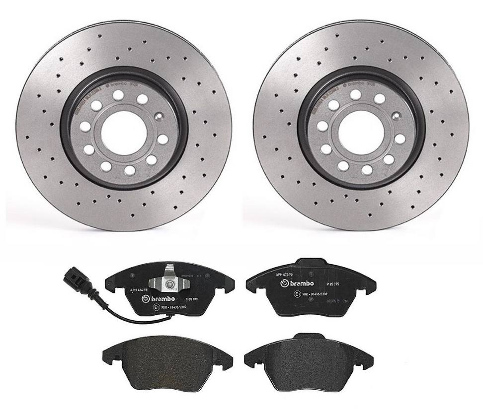 Audi Volkswagen Disc Brake Pad and Rotor Kit - Front (312mm) (Low-Met) (Xtra) Brembo