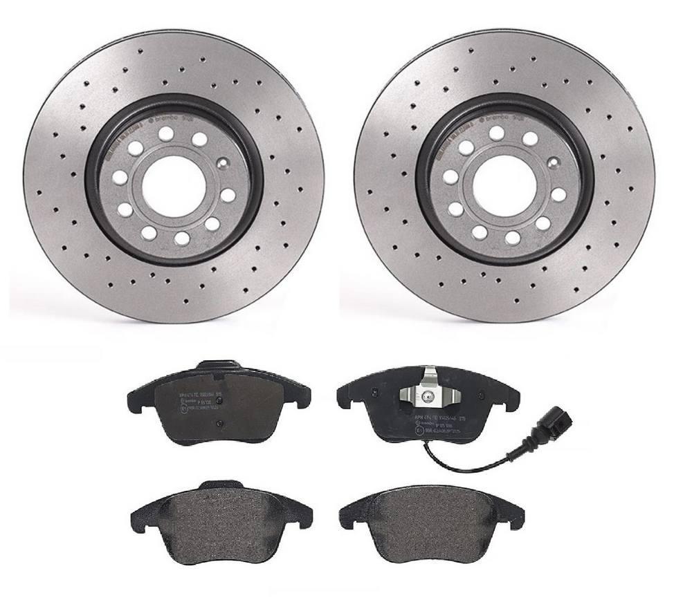 Audi Volkswagen Disc Brake Pad and Rotor Kit - Front (312mm) (Low-Met) (Xtra) Brembo