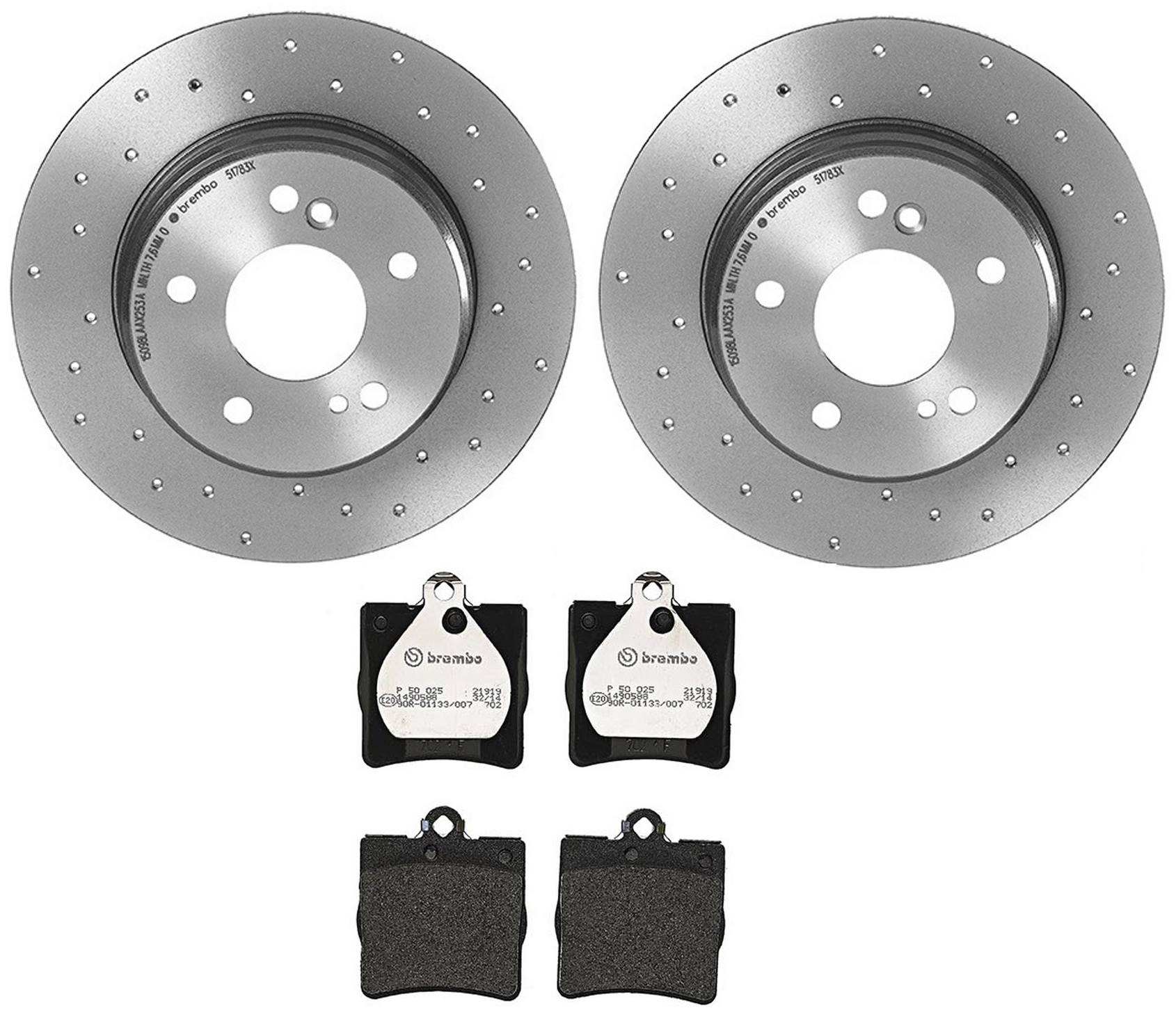 Mercedes Chrysler Disc Brake Pad and Rotor Kit - Rear (278mm) (Low-Met) (Xtra) Brembo