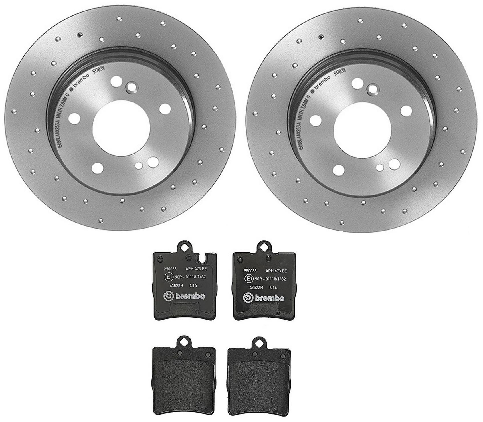 Mercedes Disc Brake Pad and Rotor Kit - Rear (278mm) (Low-Met) (Xtra) Brembo