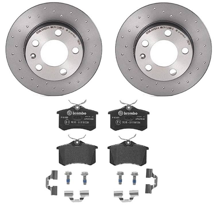 Audi Volkswagen Disc Brake Pad and Rotor Kit - Rear (232mm) (Low-Met) (Xtra) Brembo