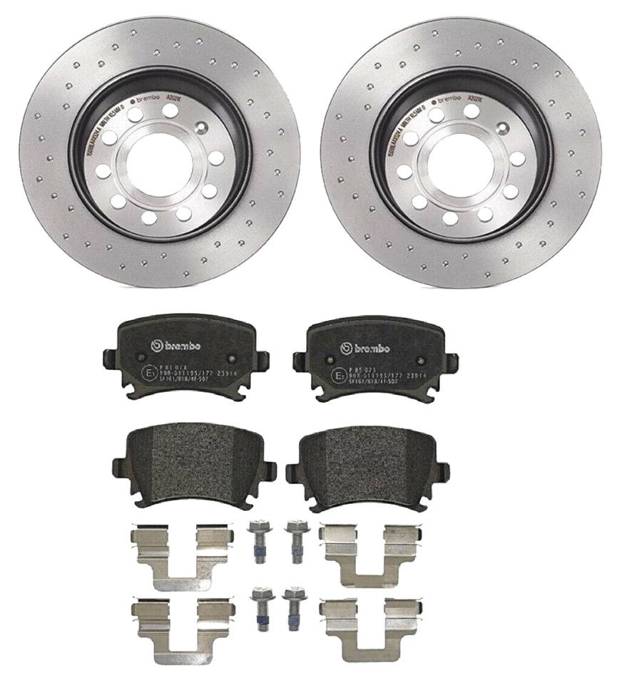 Audi Volkswagen Disc Brake Pad and Rotor Kit - Rear (282mm) (Low-Met) (Xtra) Brembo