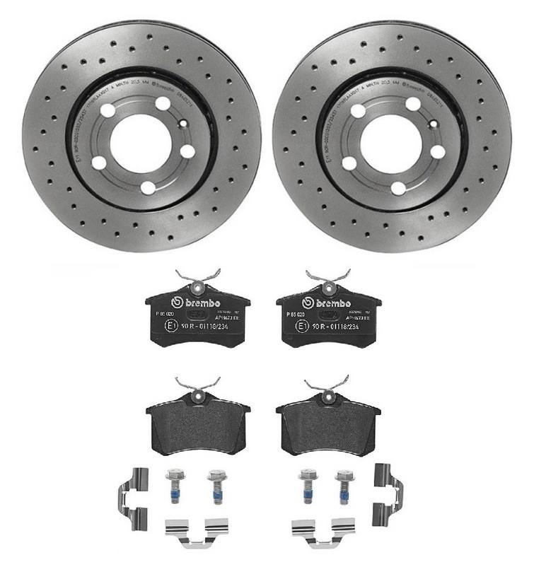 Audi Volkswagen Disc Brake Pad and Rotor Kit - Rear (256mm) (Low-Met) (Xtra) Brembo