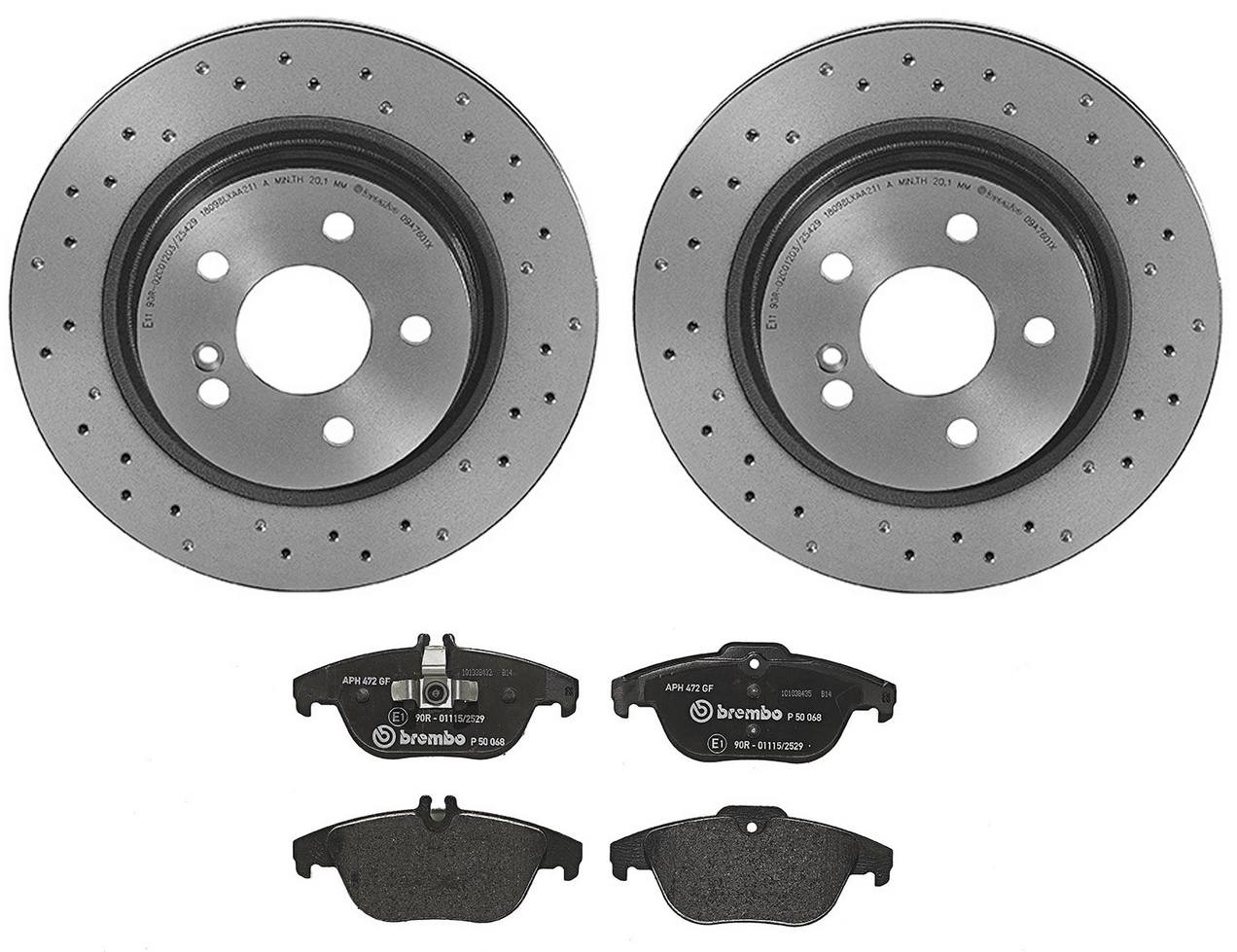 Mercedes Disc Brake Pad and Rotor Kit - Rear (300mm) (Low-Met) (Xtra) Brembo