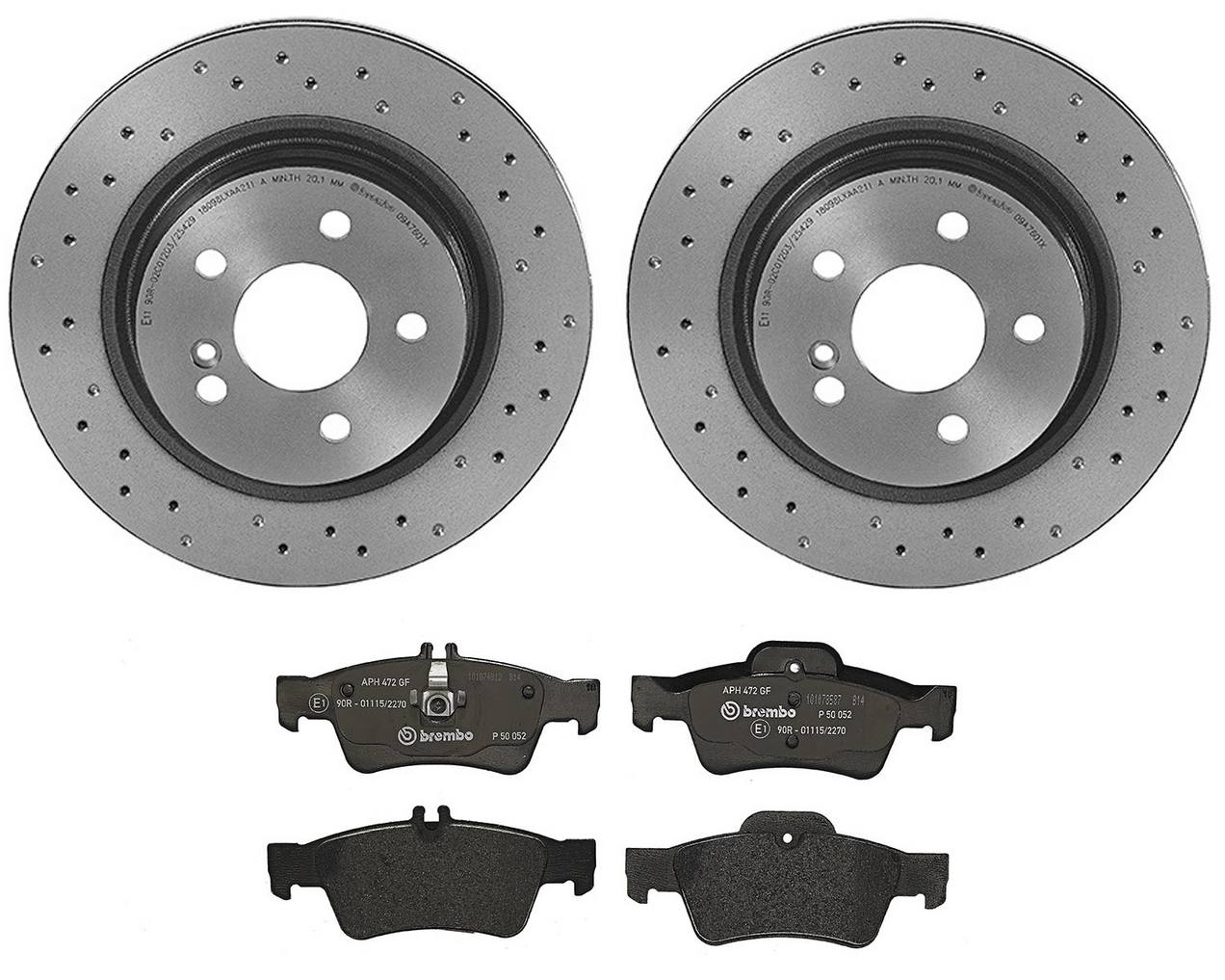 Mercedes Disc Brake Pad and Rotor Kit - Rear (300mm) (Low-Met) (Xtra) Brembo