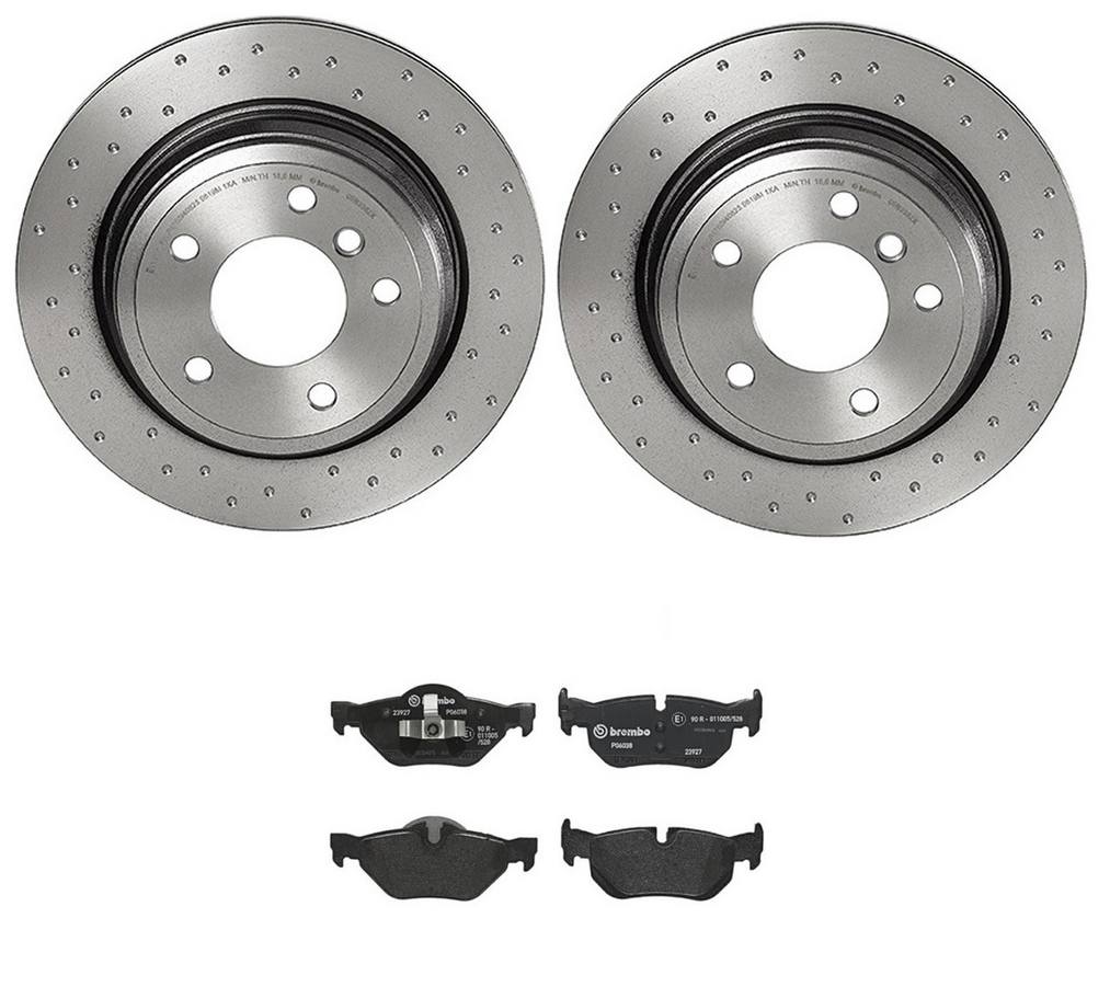 BMW Disc Brake Pad and Rotor Kit - Rear (300mm) (Low-Met) (Xtra) Brembo