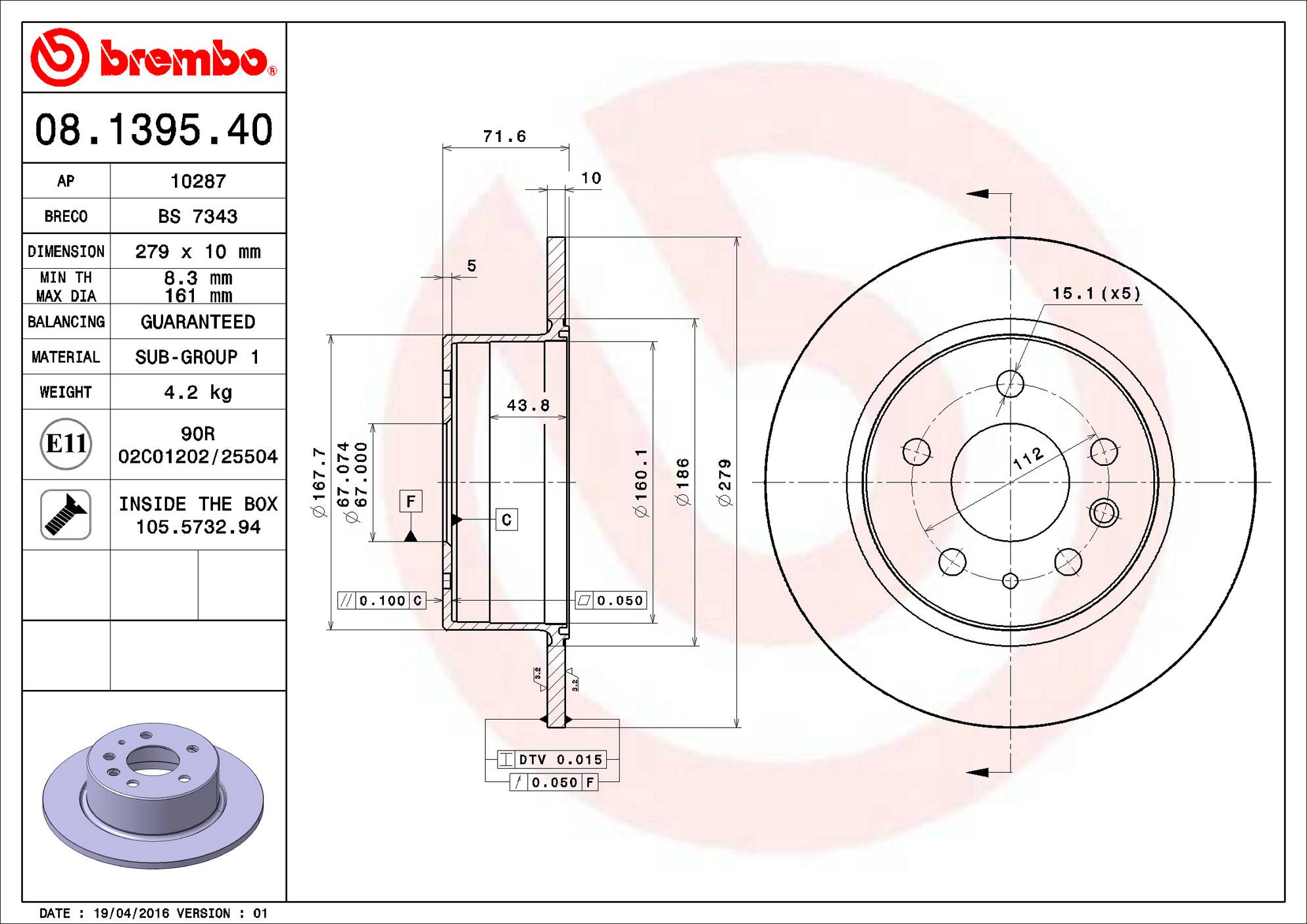 Mercedes Disc Brake Rotor - Rear (279mm) 1264230012 Brembo