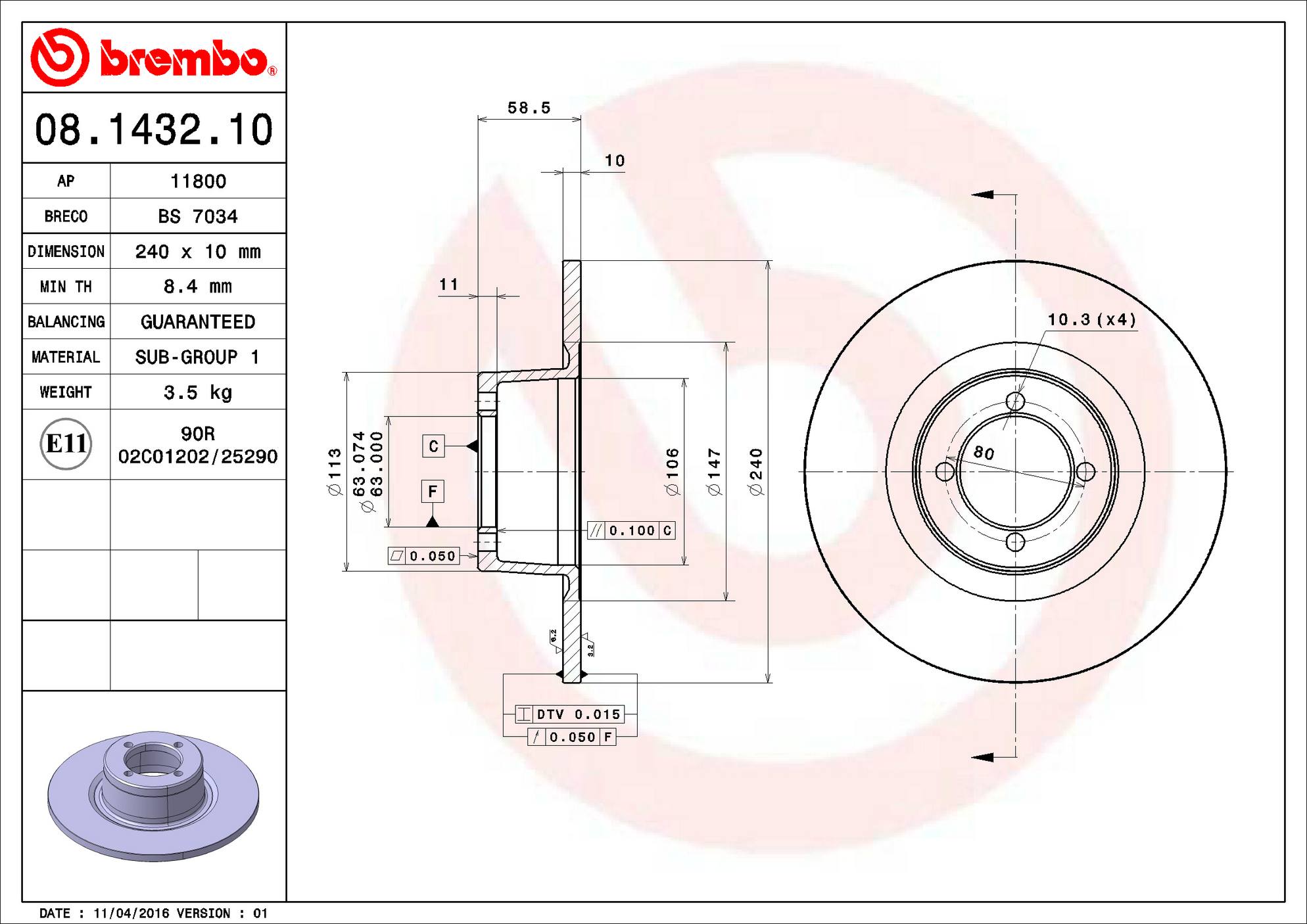 BMW Disc Brake Rotor - Front (240mm) 34111153179 Brembo