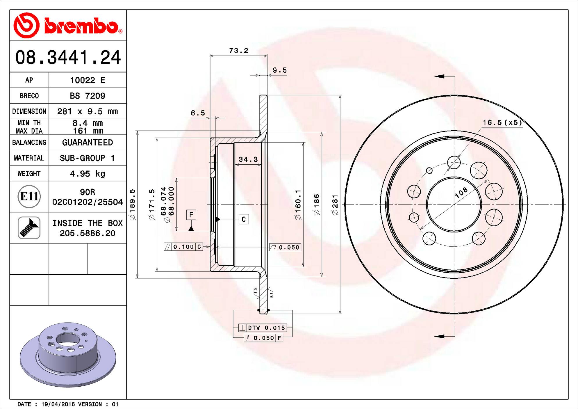 Volvo Disc Brake Rotor - Rear (281mm) 312620980 Brembo