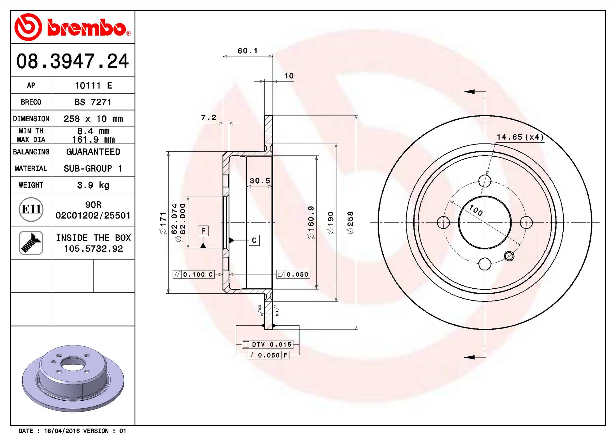 BMW Disc Brake Rotor - Rear (258mm) 34216755408 Brembo