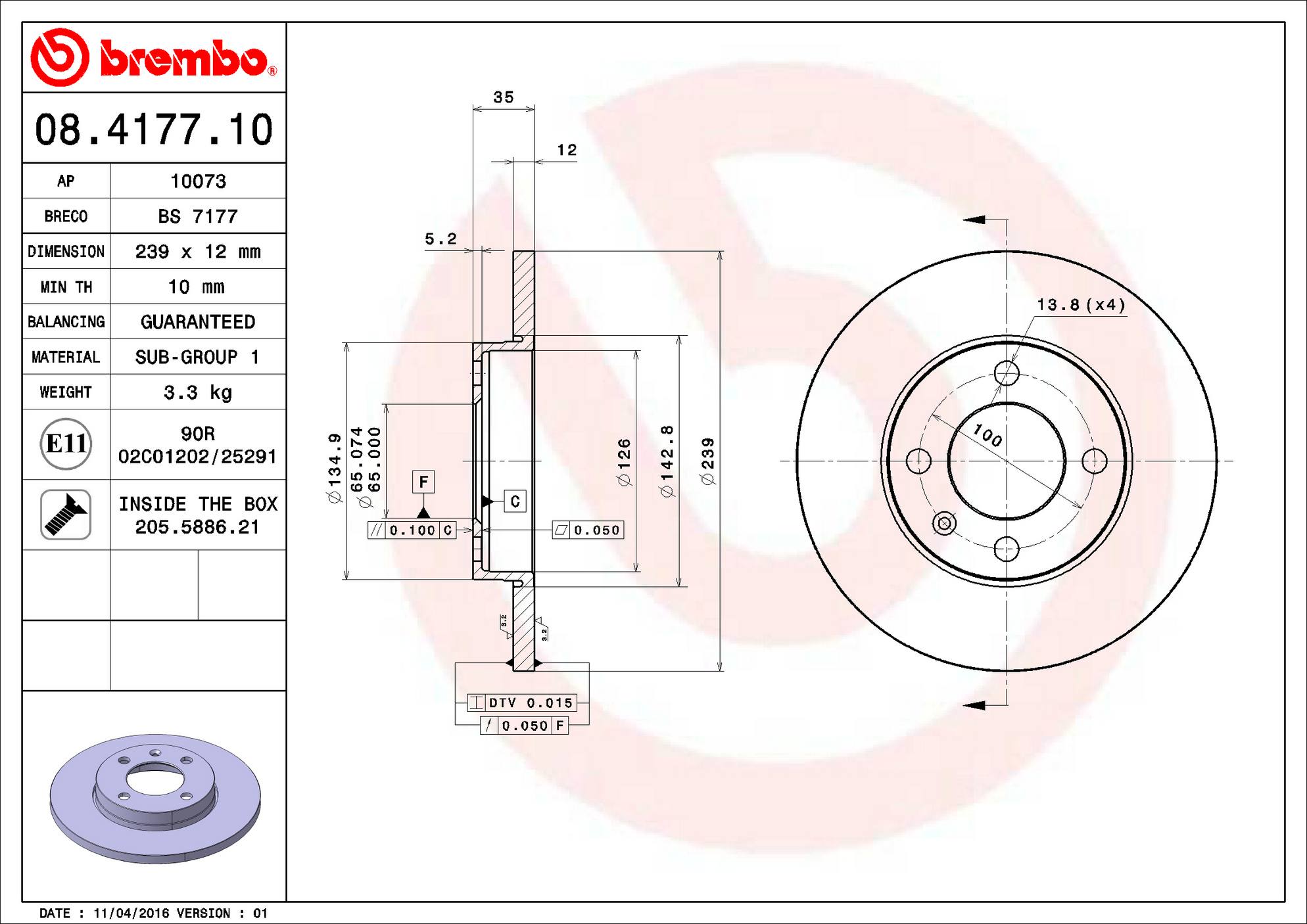 Audi Volkswagen Disc Brake Rotor - Front (239mm) 839615301 Brembo