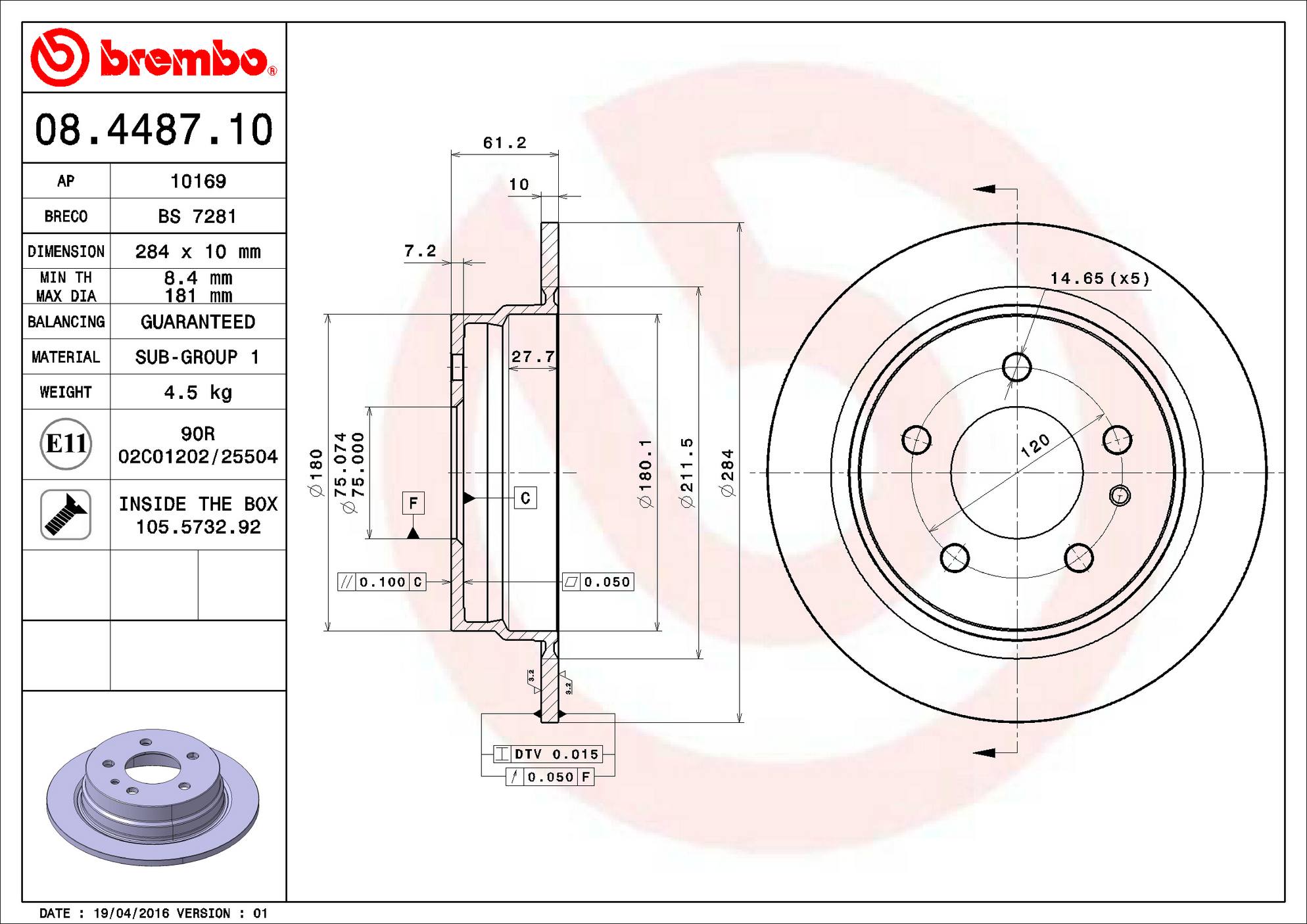 BMW Disc Brake Rotor - Rear (284mm) 34211163140 Brembo