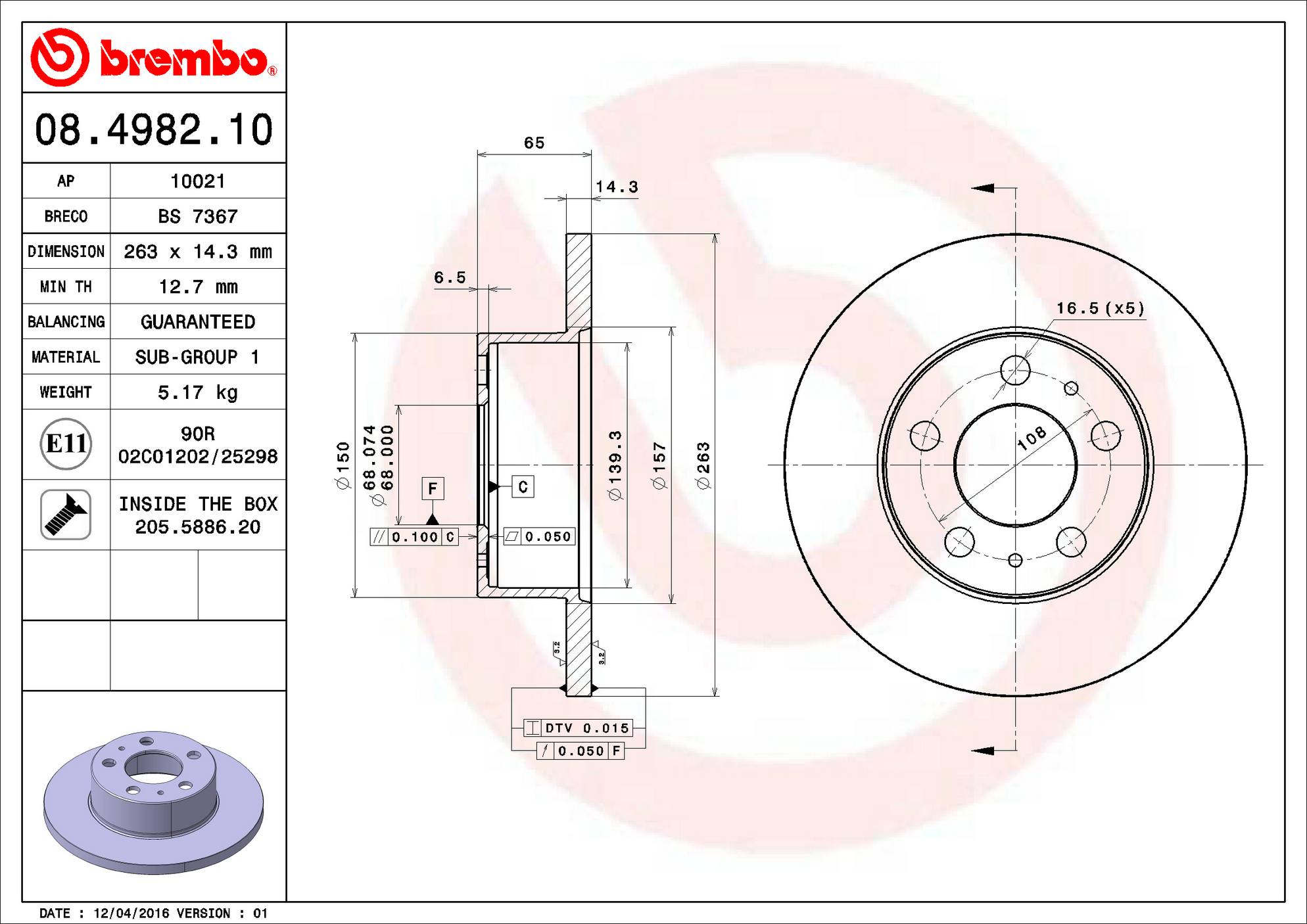 Volvo Disc Brake Rotor - Front (263mm) 12289427 Brembo