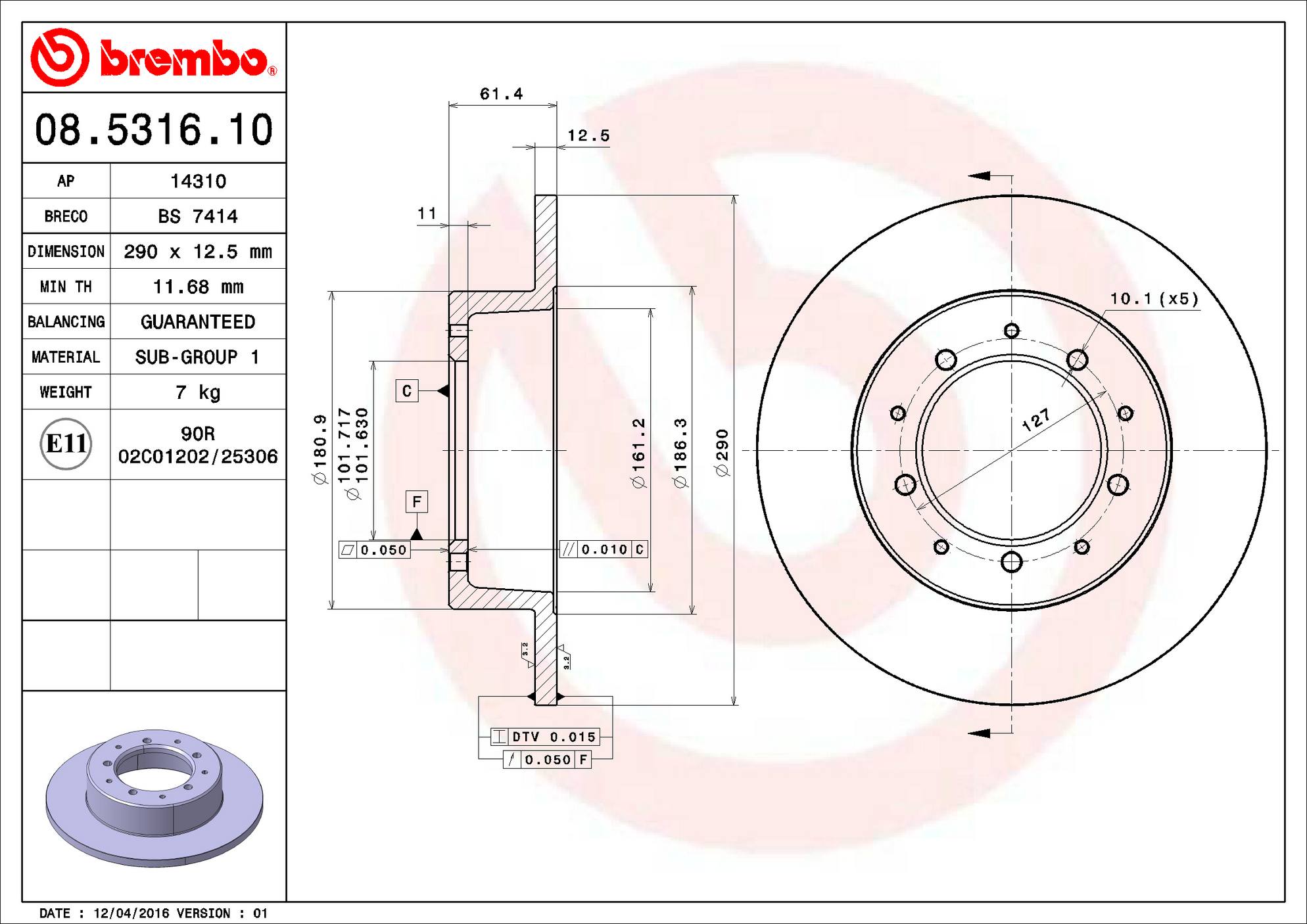 Land Rover Disc Brake Rotor - Rear (290mm) FTC1381 Brembo