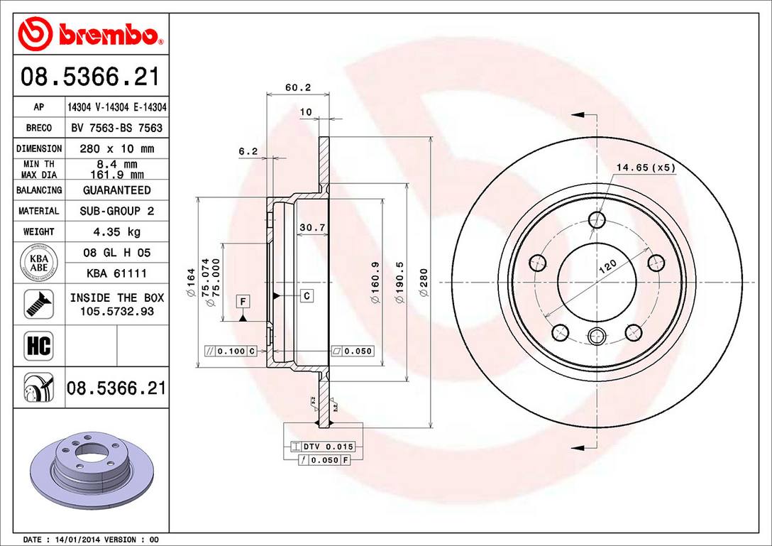 BMW Disc Brake Rotor – Rear (280mm) 34216864051 Brembo Brembo  