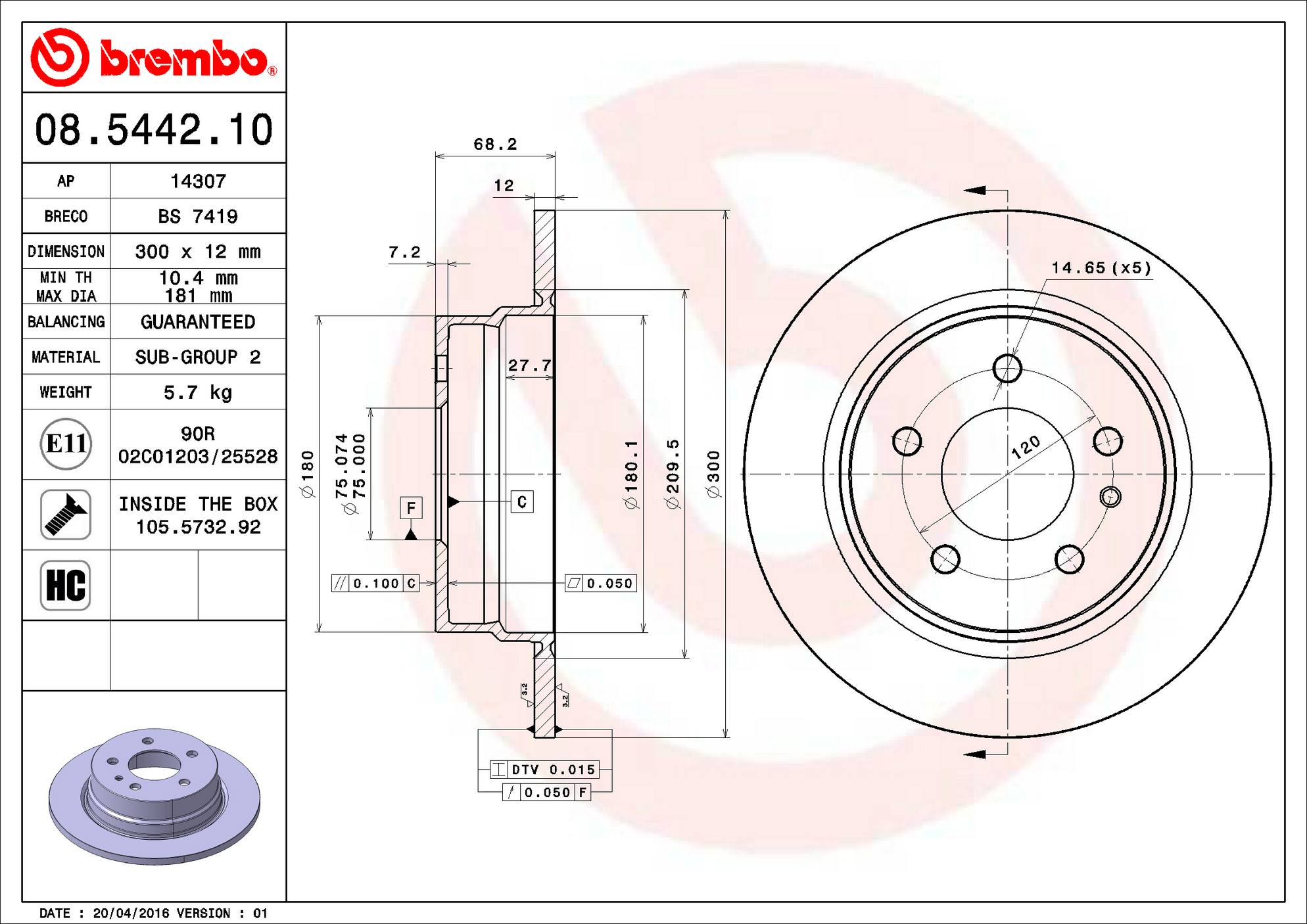 BMW Disc Brake Rotor - Rear (300mm) 34211165257 Brembo