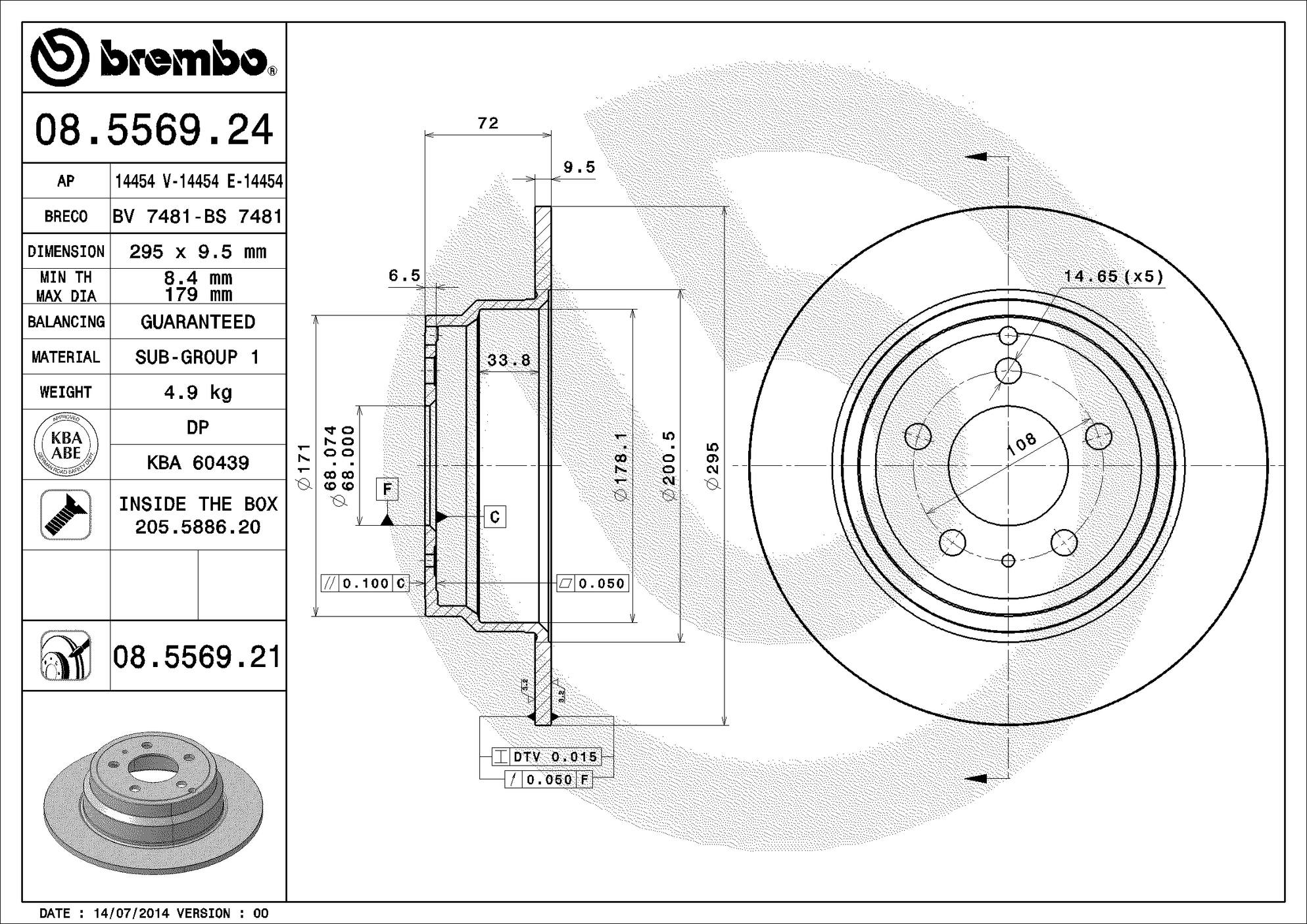 Volvo Disc Brake Rotor - Rear (295mm) 31262099 Brembo