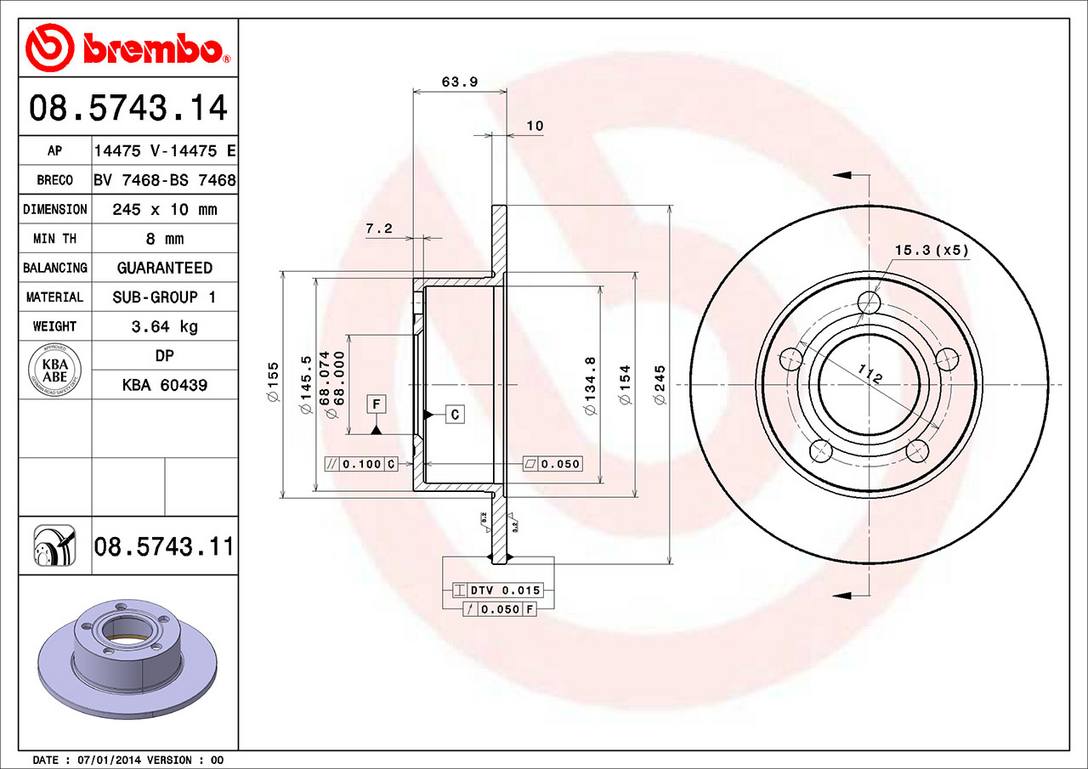 Rear Audi VW Brake Rotor - Blau HCC 1K0615601AB - 253mm