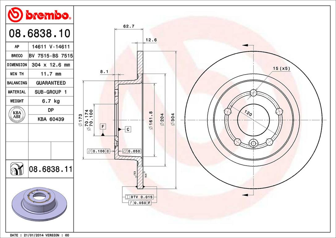 Land Rover Disc Brake Rotor - Rear (304mm) SDB000470 Brembo